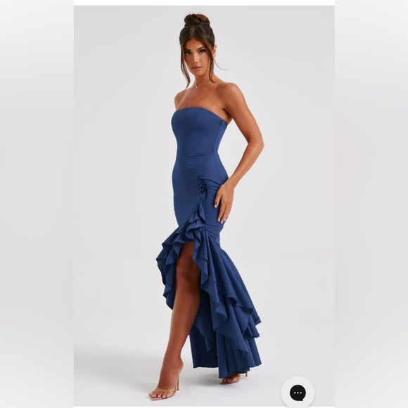 BABYBOO ANGELINA MAXI DRESS NAVY BLUE SMALL OFF SHOULDERS - Picture 6 of 7